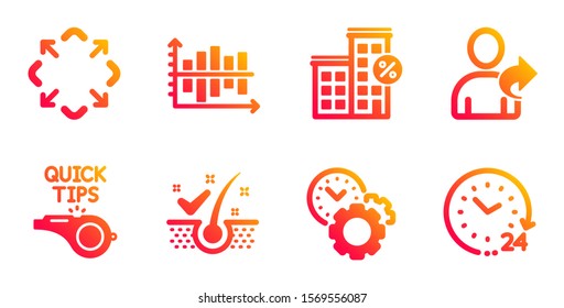 Refer friend, Tutorials and Loan house line icons set. Anti-dandruff flakes, Diagram chart and Maximize signs. Time management, 24 hours symbols. Share, Quick tips. Technology set. Vector
