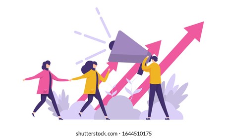 Refer to a friend vector illustration concept, make announcements, social media marketing, people use megaphones. Can be used for, landing pages, templates, UI, web.