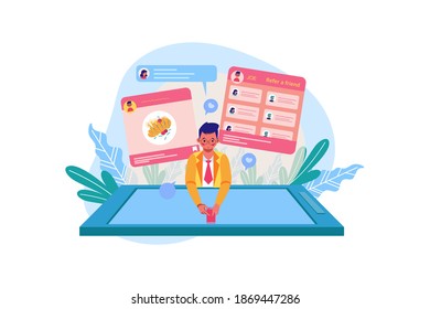 Lesen Sie das Vektor Illustration-Konzept eines Freundes. Flache Illustration einzeln auf weißem Hintergrund.