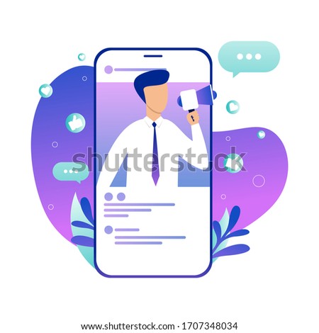 Refer a friend vector illustration concept, man shout on megaphone, can use for landing page, Digital business advertising. Social media marketing