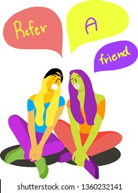 Refer a friend word concept vector illustration with character, landing page, template, ui, web, mobile app, poster, banner, flyer