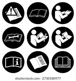 Refer Instruction Manual Booklet Set Symbol Sign,Vector Illustration, Isolated On White Background Label. EPS10 