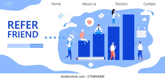 Referal program vector. Refer a friend illustration of appeal concept, man loudly shout on megaphone with refer a friend word, it can use for landing page, template, ui, web, mobile app.