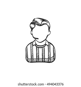 Referee avatar icon in doodle sketch lines. Sport football soccer competition game match judge