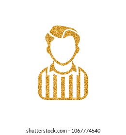 Referee avatar icon in gold glitter texture. Sparkle luxury style vector illustration.