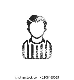 Referee avatar icon in halftone style. Black and white monochrome vector illustration.