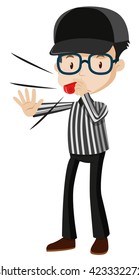 Referee blowing red whistle illustration