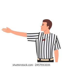 Referee Blowing Whistle and Calling First Down On Play. Flat vector illustration isolated on white background