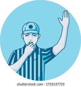 Referee blowing whistle. Used to indicate a warning