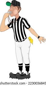 Referee Blowing Whistle Vector Cartoon