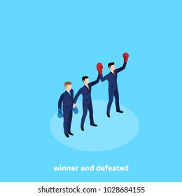 referee business duel raised the champion's hand, an isometric image