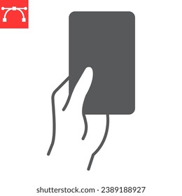 Referee card glyph icon, sport and judge, hand holding card vector icon, vector graphics, editable stroke solid sign, eps 10.