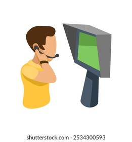 Referee Check VAR Monitor, Soccer VAR Technology Symbol Cartoon Illustration Vector