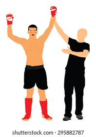 The referee declares the winner, fighter vector illustration.Referee proclaims winner of the match.