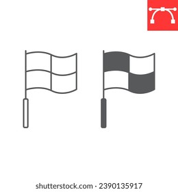 Referee flag line and glyph icon, sport and football, soccer corner flag vector icon, vector graphics, editable stroke outline sign, eps 10.