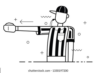 Referee Flat trendy vector Blowing Whistle and Calling First Down On Play. Vector illustration