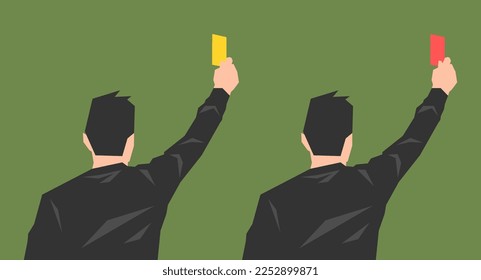 el árbitro da una tarjeta roja y amarilla. concepto de deporte, ofensa, profesión, etc. aislados en el fondo blanco. ilustración vectorial en estilo plano.