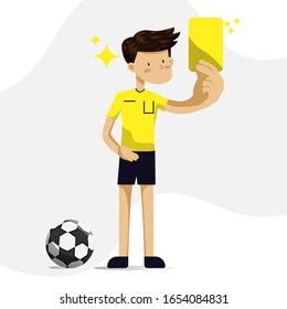 the referee is giving a yellow card