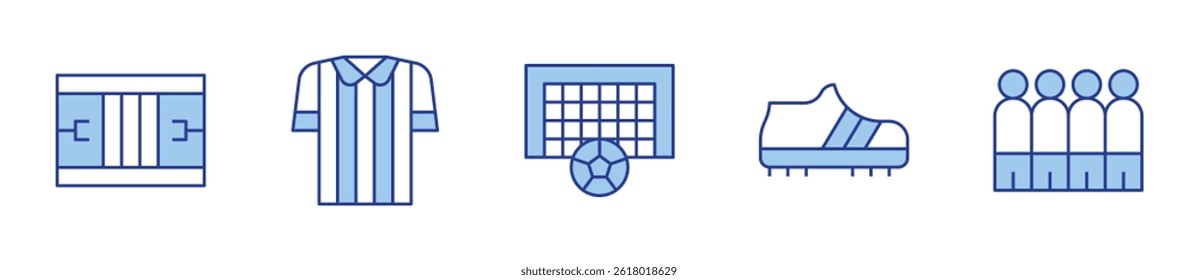 referee, goal, barrier, football boots, american football. Football Icon vector illustration. Line Duotone style. Editable stroke.