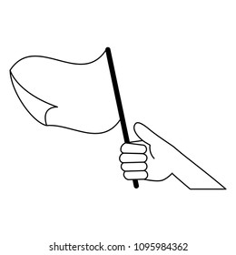 Referee hand with flag in black and white colors