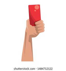 Referee hand holding card cartoon vector illustration graphic design
