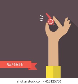 Referee hand holding a whistle. Vector illustration