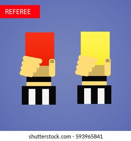 Referee hand with red and yellow cards 
