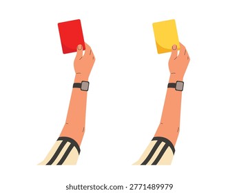 Referee hand showing red card and yellow card
