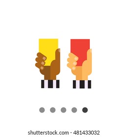 Referee hands with red and yellow cards