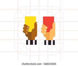 Referee hands with red and yellow cards