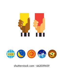 Referee hands with red and yellow cards
