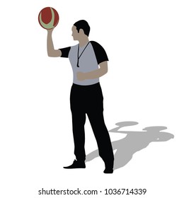 REFEREE HOLD THE BASKETBALL BALL WITH SHADOW, VECTOR