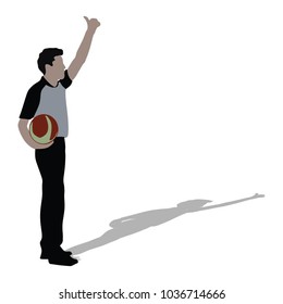 REFEREE HOLD THE BASKETBALL BALL WITH SHADOW, VECTOR