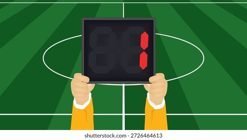 Referee hold panel with stoppage time. vector
