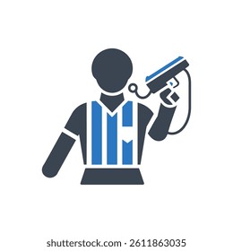 Referee Holding Radar Gun Icon On White Background