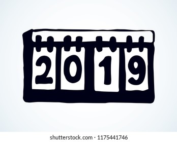 Referee hour timer bulletin screen panel on white backdrop. Dark black ink hand drawn event dial timetable pictogram logo emblem card sketch in art retro doodle cartoon style on paper space for text