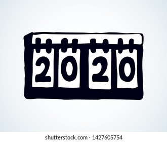 Referee hour timer bulletin screen panel on white backdrop. Dark black ink hand drawn event dial timetable pictogram logo emblem card sketch in art retro doodle cartoon style on paper space for text