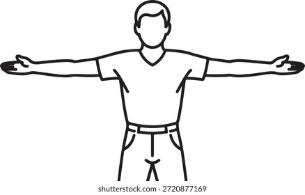 Das Schiedsrichtersymbol zeigt eine Figur mit beiden Armen, die weit auseinandergezogen sind und auf einen Stopp oder eine bestimmte Richtungsanweisung während eines Wettkampfsportereignisses hinweisen.