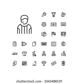 Referee icon in set on the white background. Soccer / football linear icons to use in web and mobile app.