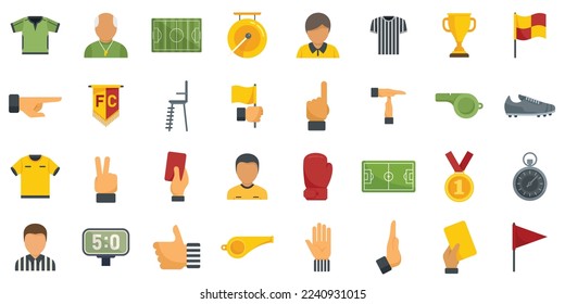 Referee icons set flat vector. Soccer referee. Football match isolated