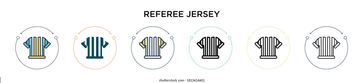 Referee jersey icon in filled, thin line, outline and stroke style. Vector illustration of two colored and black referee jersey vector icons designs can be used for mobile, ui, web