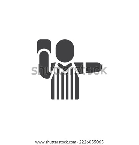 Referee with penalty card vector icon. filled flat sign for mobile concept and web design. Soccer Referee Showing Penalty Car glyph icon. Symbol, logo illustration. Vector graphics