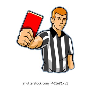 A referee raising his hand with a red card