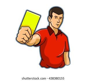 A referee raising his hand with a yellow card