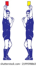 The Referee Shows A Yellow Card And A Red Card Vector illustration
