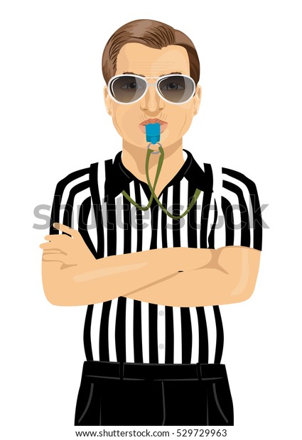 Referee Sunglasses Blowing Whistle Standing Arms Stock Vector (Royalty ...