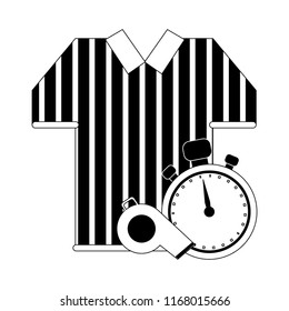 Referee tshirt and whistle with timer in black and white