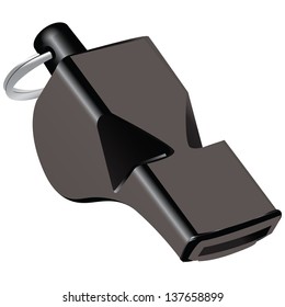 Referee whistle of black plastic. Vector illustration.