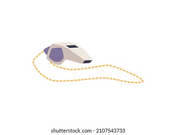 Referee whistle cartoon icon or symbol, flat vector illustration isolated on white background. Whistle for arbitrate on sport competitions and soccer or football.