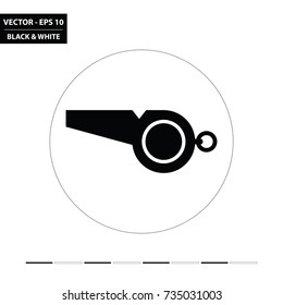 Referee whistle flat black and white icon. Vector Illustration.